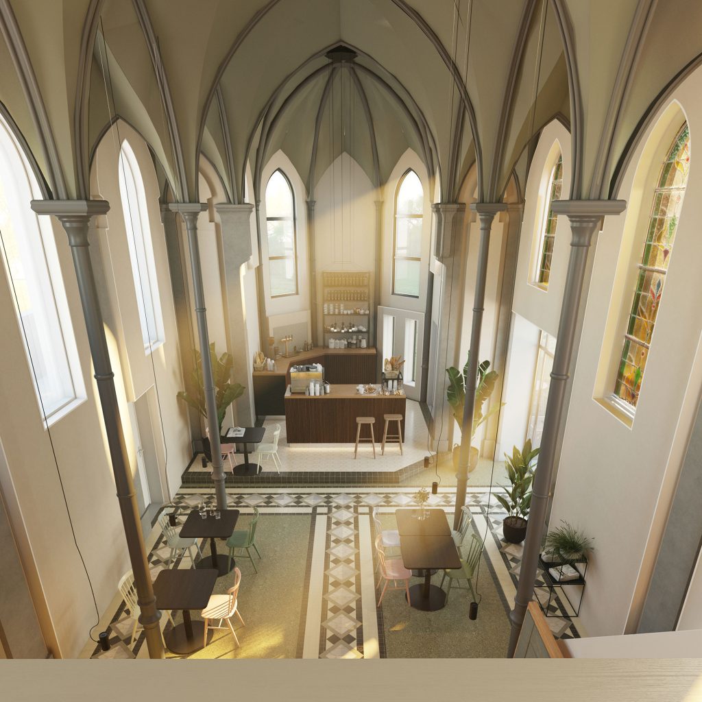 3D visualisatie herbestemming klooster kapel Tilburg Bisschop Zwijsenstraat 3D impressie artist impressie rendering