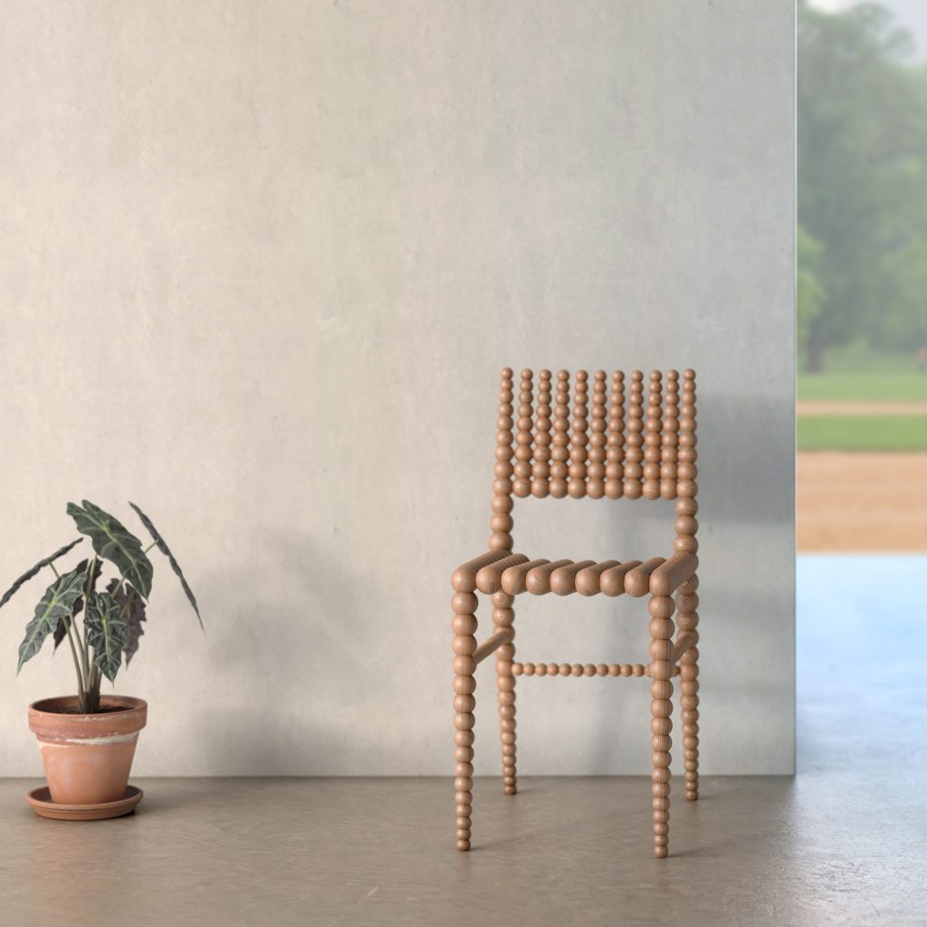 3D Rendering, 3D visualisatie, 3D impressie van moderne houten stoel, dutch design