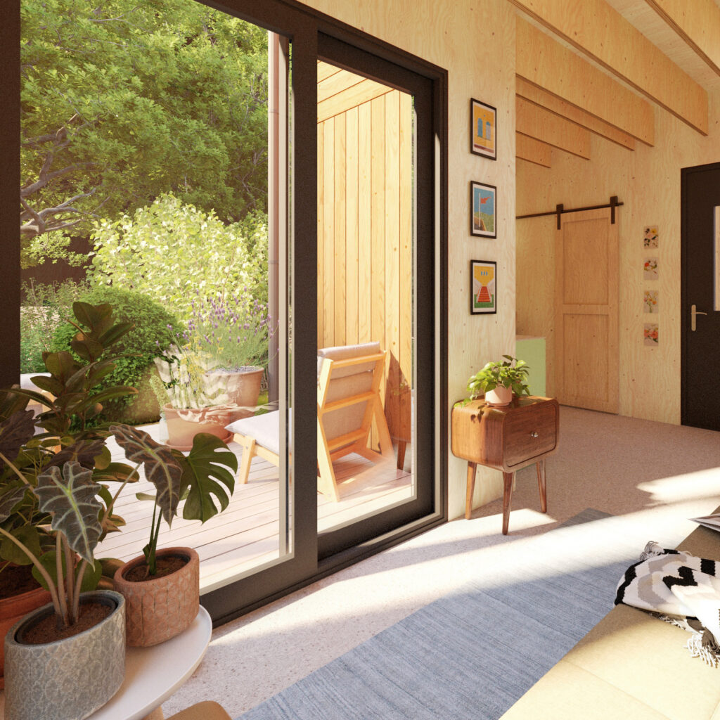 3D visualistie architectuur, tiny house, 3D impressie, architectuur, interieur, nieuwbouw